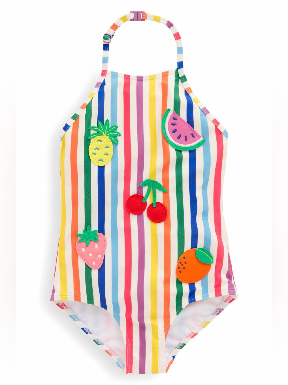 Mini Boden Ellery Rainbow Stripe Swimsuit, Fruit, size 7-8 year, NWOT